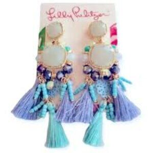 LILLY PULITZER Waterside Earrings Gold Teal Blue Tassels